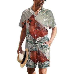 Winter Cardinal Bird Hawaiiaanse pak voor heren, set van 2 stuks, strandoutfit, shirt en korte broek, bijpassende set