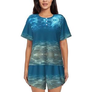 YQxwJL Blauwe Oceaan Zee Golvend Zeegezicht Print Vrouwen Pyjama Sets Shorts Korte Mouw Lounge Sets Nachtkleding Casual Pjs Met Zakken, Zwart, L