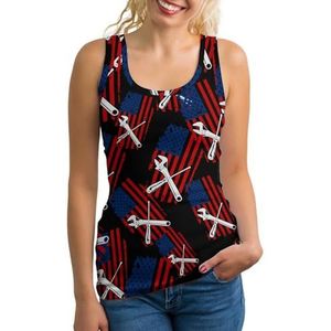 Mechanic Amerikaanse vlag dames tank top mouwloos T-shirt pullover vest atletische basic shirts zomer bedrukt