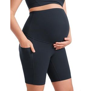 CRZ YOGA Dames Butterluxe Zwangerschaps Yoga Biker Shorts met Zakken 5”/8” - Over de Buik Zwangerschap Workout Athletic echte marine S