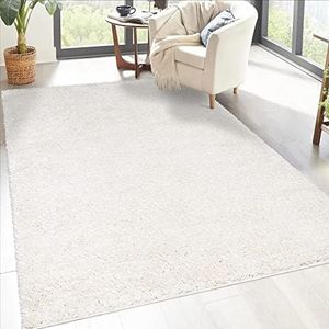 carpet city Shaggy hoogpolig tapijt - 160x230 cm - crème - langpolig woonkamertapijt - effen modern - pluizig zachte tapijten slaapkamer decoratie