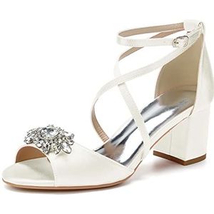 GHSIRUEU Cross Strappy Blokhakken voor vrouwen Comfortabele Hak Sandalen Sparkly Bergkristal Formele Huwelijk Schoenen,ivoor,35 EU