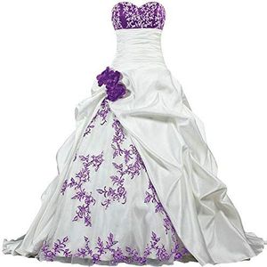Zorayi Elegante jurk met capelle trein prinses baljurk bruidsjurk trouwjurk, ivoor/lila, 42