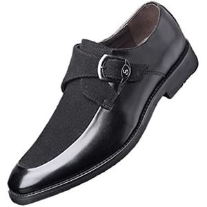 Oxford schoenen for heren Slip-on monniksriem Vierkante neus Synthetisch leer Antislip rubberen zool Blokhak Wandelen (Color : Black, Size : 44 EU)