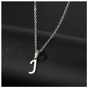 Eenvoudige zilveren kleur 26 letter hanger ketting mode unisex AZ initialen roestvrijstalen choker sleutelbeen ketting sieraden (Style : FN782178)
