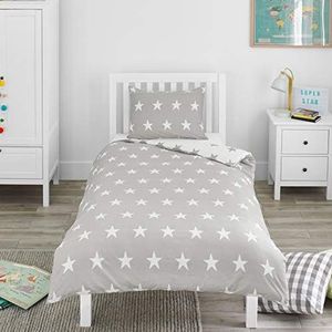 Bloomsbury Mill - Kinderbeddengoed 120 x 150 cm, sterren voor kinderen - babybeddengoed meisjes en jongens - grijs en wit, omkeerbaar beddengoed en kussensloopset voor peuters en babybedden