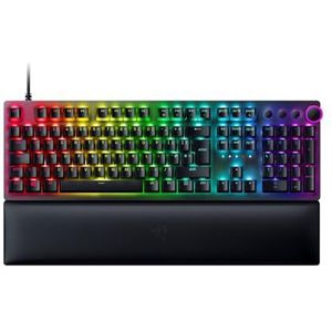 Razer Huntsman V2 (paarse schakelaar) - Optisch gamingtoetsenbord met bijna nul invoerlatentie (klikkende optische schakelaars, dubbele PBT-toetsdoppen, ergonomische polssteun) UK Layout | Zwart