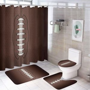 American Football Rugby 4 Stks Badkamer Sets met Douchegordijn Toilet Deksel Cover En Tapijten