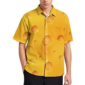 Heldere smakelijke gele kaas heren T-shirt met korte mouwen casual button down zomer strand top met zak