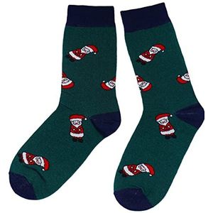 Weri Spezials Kerstsokken voor heren, van katoen, kleurrijke sokken met kerstmotieven, grappige kerstcadeaus, Donkergroen Kerstman, 43/46 EU