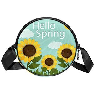 Ronde Crossbody Tas Hello-Spring Zonnebloem Messenger Bag Purse voor Vrouwen, Meerkleurig, 6.7x6.7x2.3 in, Sling Rugzakken