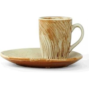 cups Jaarlijkse Ring-serie koffiemok en schotelset ovenwisselmok keramische koffiemok-magnetron-voor koude/warme dranken-280ML-bruin koffie (Color : Brown, Size : Set)