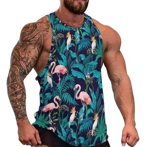 Jungle Trees Flamingo heren tanktop grafische mouwloze bodybuilding T-shirts casual strand T-shirt grappige sportschool spier