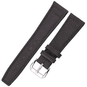 Canvas Nylon + Lederen Horlogeband 20mm 21mm 22mm Zwart Groen Blauw Vrouwen Mannen Horloge Band Band Met Pin Gesp (Color : Black Silver Buckle, Size : 20mm)