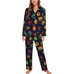 Mexicaanse Lucha Libre Worstelen Pyjama Sets Met Lange Mouwen Voor Vrouwen Klassieke Nachtkleding Nachtkleding Zachte Pjs Lounge Sets