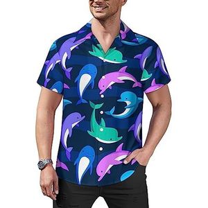 Kleurrijke dolfijnen heren casual button-down shirts korte mouw Cubaanse kraag T-shirts tops Hawaiiaanse T-shirt 4XL