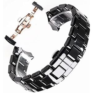 YingYou 18mm 22mm Compatibel Met Armani Keramische Horloge AR1400 AR1410 AR1403 AR1402AR1401 Horlogeband Band Armband Riem Zwart Witte Vlinderknop (Color : Black rose gold, Size : 22mm)