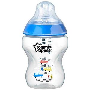 Tommee Tippee Closer to Nature Babyfles, natuurlijk gevormde drinkzuiger met anti-koliek-ventiel, 260 ml, set van 1, pip van panda (kleur en design kan variëren)