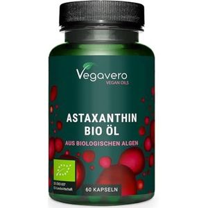 Vegavero Biologische Astaxanthine high dosis capsules 8 mg | Natuurlijke grondstof uit de EU – zachte CO2-extractie | Veganistisch | Algen + biologische olijfolie | Laboratorium getest | 60 capsules