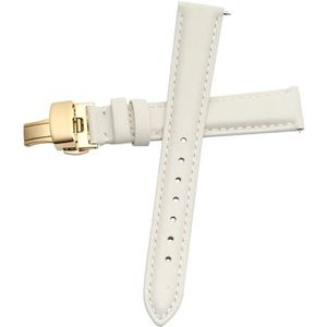 LQXHZ Horlogeband Dames Echt Leer Vlindersluiting Eenvoudig Geen Graan Horlogearmband Wit 12 13 14 15 16 17 Mm (Color : White-Gold-B1, Size : 16mm)
