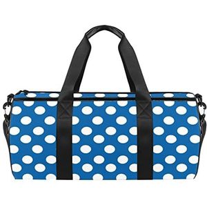 Fruit Patroon Reizen Duffle Bag Sport Bagage met Rugzak Tote Gym Tas voor Mannen en Vrouwen, Witte gestippelde patroon blauwe achtergrond, 45 x 23 x 23 cm / 17.7 x 9 x 9 inch