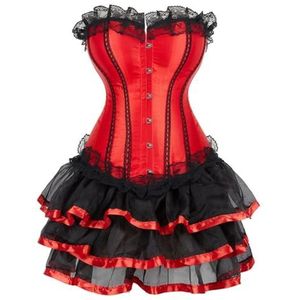 Tingyilan Dames Plus Size Sexy Veter Korset en Bustier Jurk met Rok Vintage voor Concertfeest Elegante Kleding voor Avondgelegenheid,Rood,3XL