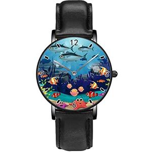 Onderwater Zeester Koraal Persoonlijkheid Zakelijke Casual Horloges Mannen Vrouwen Quartz Analoge Horloges, Zwart