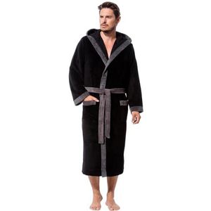 Morgenstern heren luxe badjas met capuchon velour bamboe katoen microfiber blauw 5XL