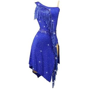 Yhwacyznm Rugloze Latijns Amerikaanse wedstrijdkleding High end Cha Cha dansjurk voor dames Glanzende danskleding voor rumba en samba Balzaalkleding Elastisch en ademend,Blauw,L