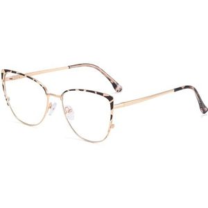 kachawoo Blauw licht filter glazen voor vrouwen Cat Eye glazen montuur metalen brillen mode bril, luipaard gouden frame, Large
