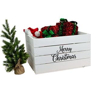 Adventkist / kerstkist met belettering fruitkist wijnkist decoratieve kist geschenkkist kerstdecoratie adventskalender 50 x 40 x 29 cm (wit met Merry Christmas zwart)