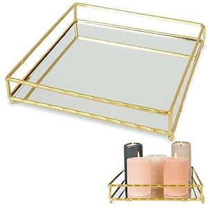 Vierkant spiegeldienblad decoratief dienblad voor kaarsen metaal goud / standaard voor kaarsen 25,5 x 25,5 cm