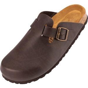 Palado Clog Kiel Comfortabele pantoffels voor dames, Made in Spain, modieuze pantoletten met kurk-voetbed, zomerschoenen, donkerbruin, 41 EU
