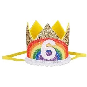 1-9 Regenboog Verjaardag Kroon Hoeden Douche Verjaardagsfeestje Digitale Hoed Decoraties Jongen Meisje Haar Accessoire Benodigdheden (Color : Gold6)