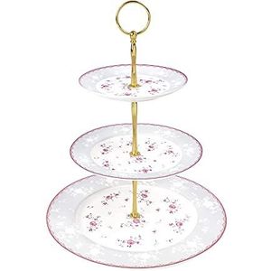 fanquare 3 Tier Roze Roos Porseleinen Taartstandaard, Bloemen Serveerstandaard met Metalen Stangen Goud, Dessertstandaard voor Verjaardag, Bruiloft, Theekransje, Baby Douchen, Feestje