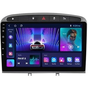 Android 12 Dubbele Din Autoradio Voor Peugeot 308/408 2010-2016 9 Inch Touchscreen Draadloze CarPlay Android Auto Met GPS Navigatie Stuurbediening Achteruitrijcamera + Spiegellink (Color : A, Size :