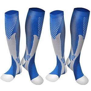 2 Paar Compressiekousen Dames en Heren Compressiekousen 20-30 mmHg Steunkousen Kniehoge Gedempt Gediplomeerde Steunkousen voor Hardlopen, Atletisch, Reizen (S/M, Blue)