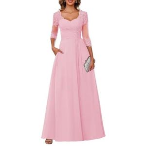 Dames chiffon moeder van de bruid jurk voor bruiloft ruches galajurken cocktailjurk plus size, roze, 32