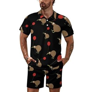 Kiwi Bird Poloshirt voor heren, set met korte mouwen, trainingspak, casual, strand, shirts, shorts, outfit, 2XL
