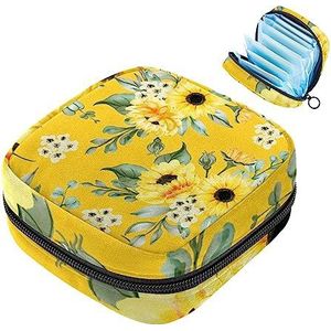 MUOOUM Geel Zonnebloem Maandverband Opbergtas Menstruatie Pad Tas Draagbare Menstruatie Cup Pouch met Rits voor Tiener Meisjes Vrouwen Dames