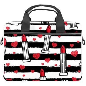 Lady Rode Lipsticks Zwart Wit Strepen Laptop Schouder Messenger Bag Crossbody Aktetas Messenger Sleeve voor 13 13.3 14.5 Inch Laptop Tablet Beschermen Tote Bag Case, Meerkleurig, 11x14.5x1.2in /28x36.8x3 cm