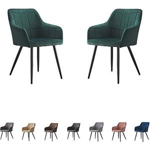 SHINAWOOD Eetkamerstoelen, set van 2, retro stoelen, fluweel, met metalen poten, keukenstoelen, woonkamer, eetkamer, meubels (groen, fluweel)