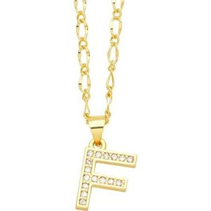 Dames gouden 26 letters ketting CZ kristal naam brief ketting verjaardag sieraden (Style : F)