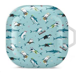 Shark with Rock N'roll Objects Oordopjes Hoesje Compatibel met Samsung Hard Shell Beschermhoes Wit-Stijl