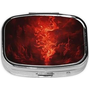 Rode Vlam Pillendoosje 2 Compartimenten Pillendoos Draagbare Metalen Pil Organizer Leuke Reizen Pil Container Vitamine Organizer voor Portemonnee Pocket Reiscadeau