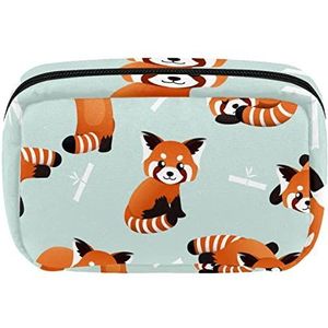 Reis Gepersonaliseerde Make-up Tas Cosmetische Tas Toiletry tas voor vrouwen en meisjes Leuke Oranje Panda Bamboe Patroon, Meerkleurig, 17.5x7x10.5cm/6.9x4.1x2.8in