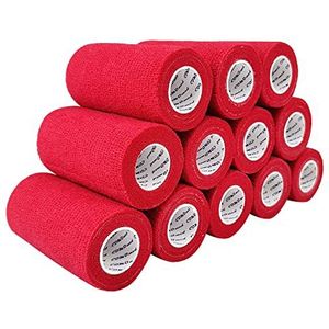 COMOmed Cohesive Flexible Bandage Self-adhesive Bandage Roll Latex-free Non-woven Cohesive Athletic Tape Alleray tested Suitable for Sensitive Skin 10cm x 4.5m 12 Rolles Red…