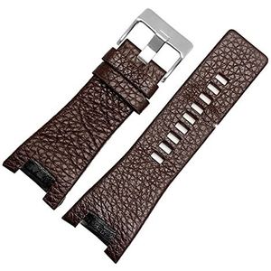32mm lederen horlogeband for dieselhorloge riem geschikt for DZ1216 DZ1273 DZ4246 DZ4247 DZ287 Zachte ademend polsband armband (Color : BrownA silver buckle, Size : 32-18mm)