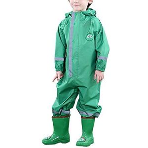 GUOCU Regenpak voor jongens en meisjes, waterdicht, alles in één regen-overall, regenjas, groen, L (7-10 Jahre alt)