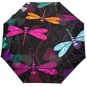 Kleurrijke Libelle Automatische Opvouwbare Paraplu UV-bescherming Auto Open Sluiten Vouwen Winddicht Zonneblokkering voor Reizen Strand Vrouwen Kinderen